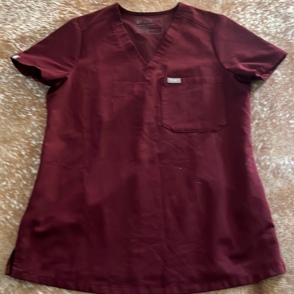 Figs X Small Technical Burgundy Wine Scrub Top